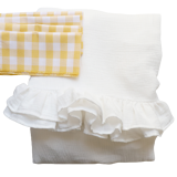 Flying tablecloth made of white cotton gas and mismatched towels