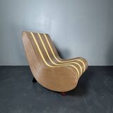 Curvy wavy pencil reed rattan bamboo low lounge chair, 1970s