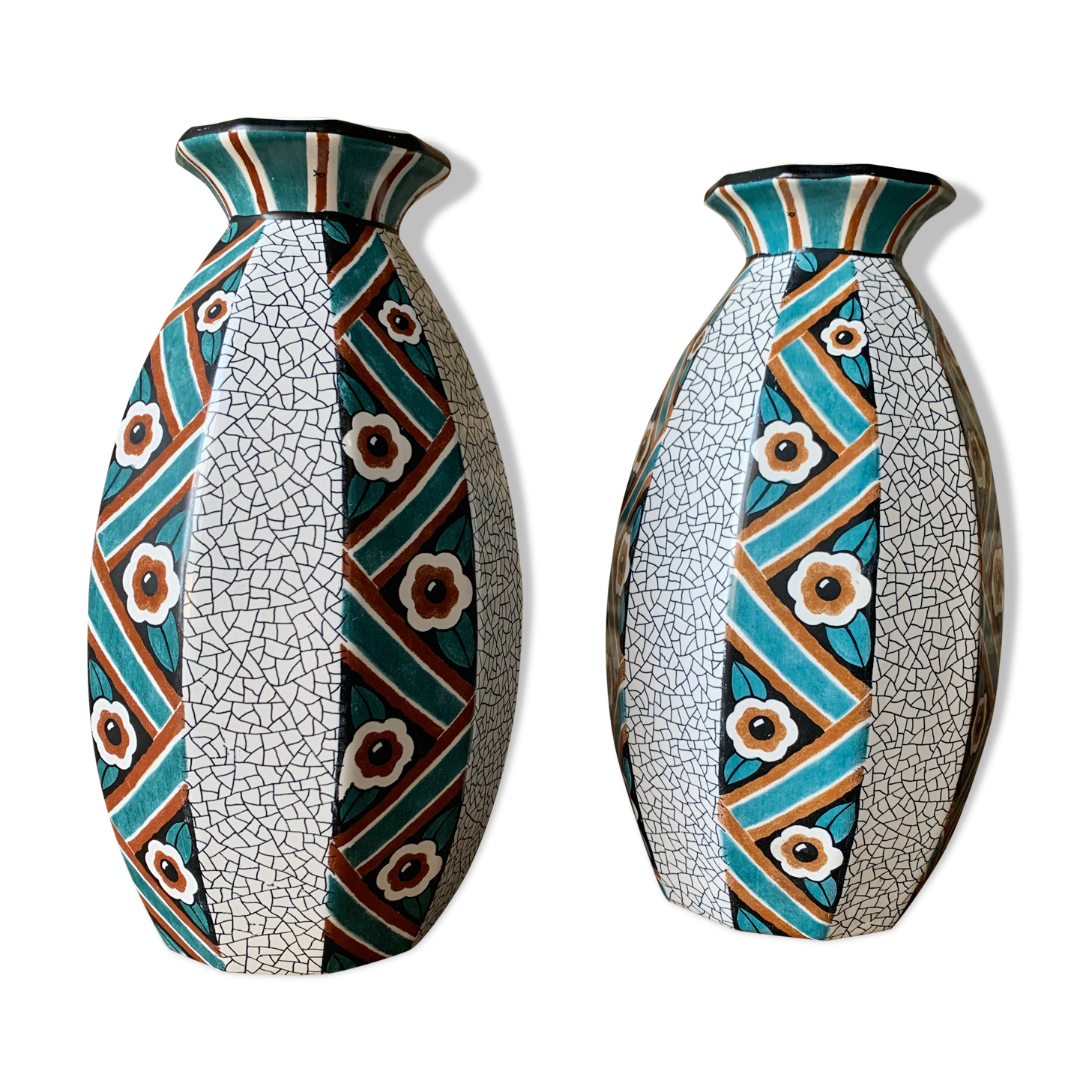 Pair of art deco vases in Sarreguemines earthenware