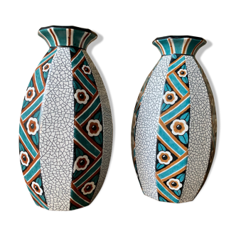 Pair of art deco vases - in sarreguemines earthenware
