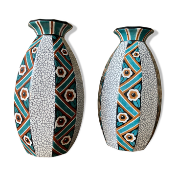 Paire de vases art déco en faïence de Sarreguemines