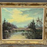 Marcel Lietaert (born in 1915) "View of heather fields". Oil on canvas. Large format Belgium.