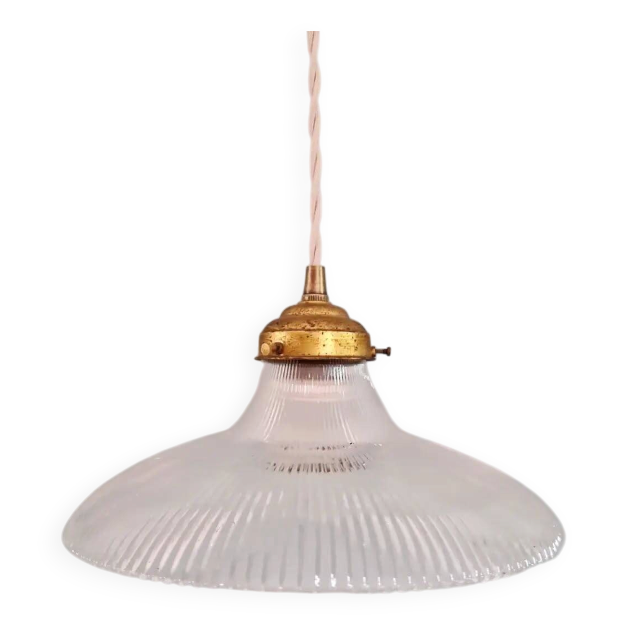 Suspension Art Déco en verre rainuré transparent, années 1930