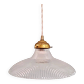 Art Deco suspension in transparent ribbed glass, 1930s