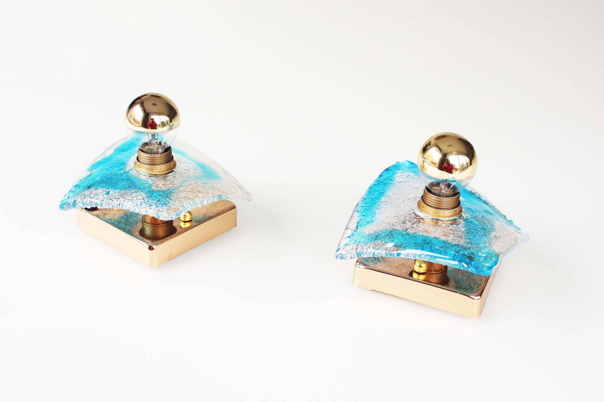 Pair of 1970's Murano Glass Wall Sconces by AV Mazzega
