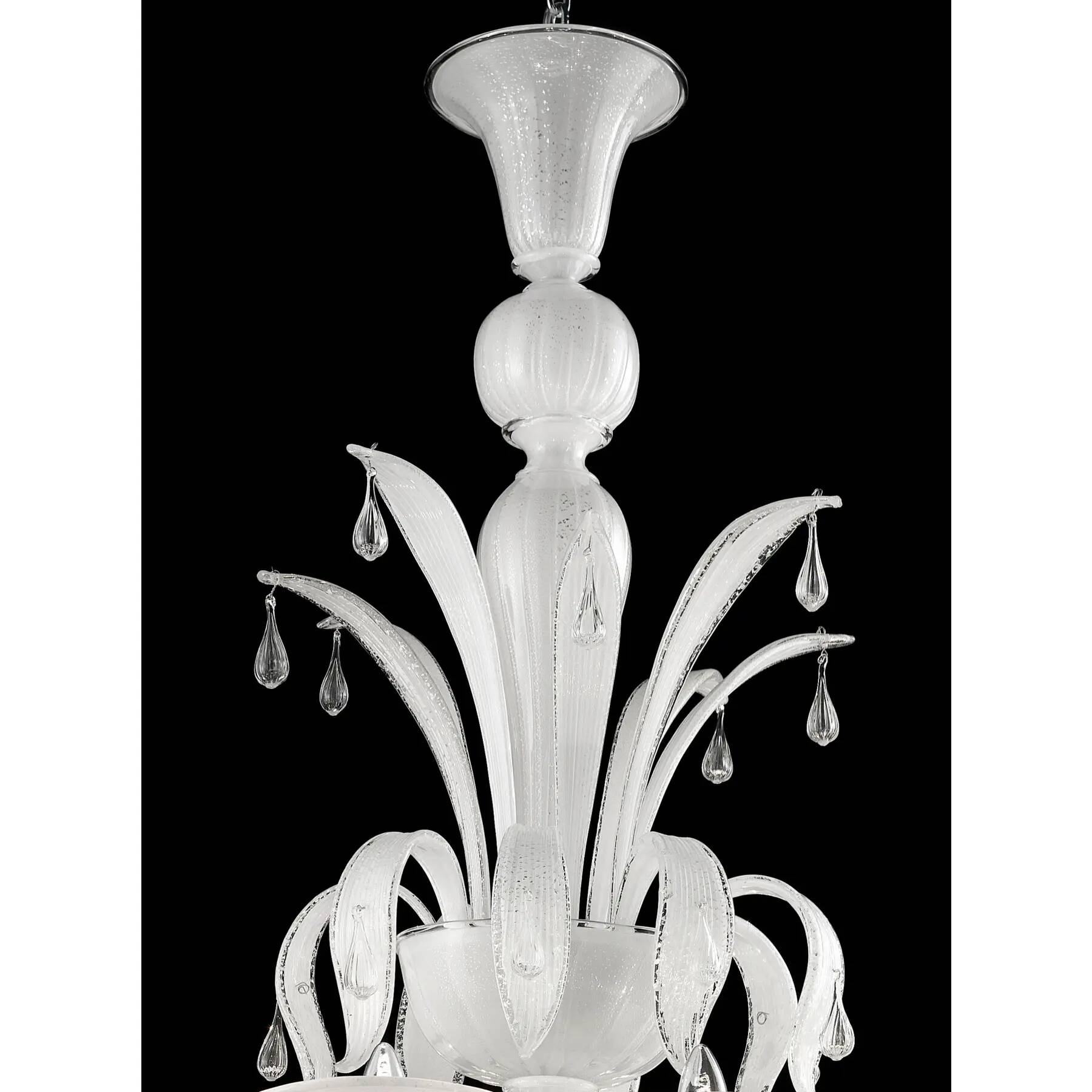 Traditional White Venetian Murano Glass “Ca’ Rezzonico” Chandelier with Tra