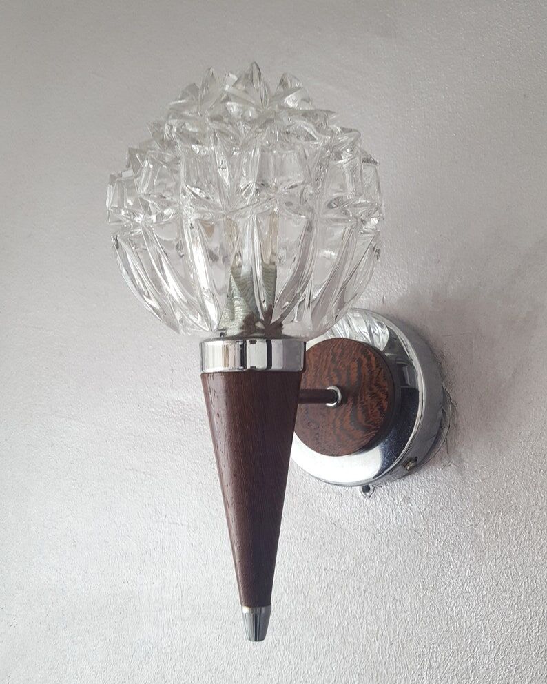 Vintage teak wall lamp from the 60s with chrome