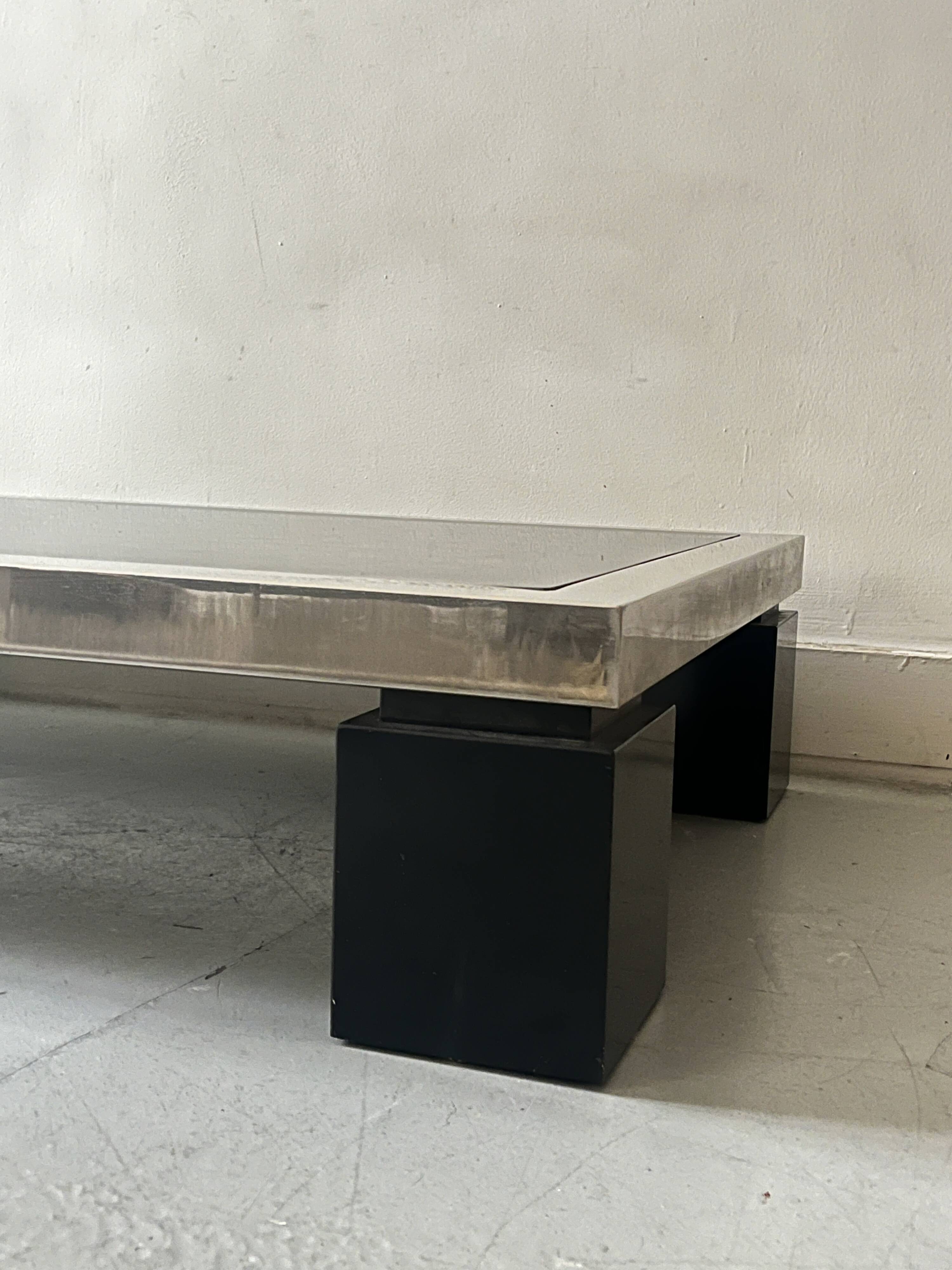 Black & brushed chrome coffee table in the style of Willy Rizzo, design 1970
