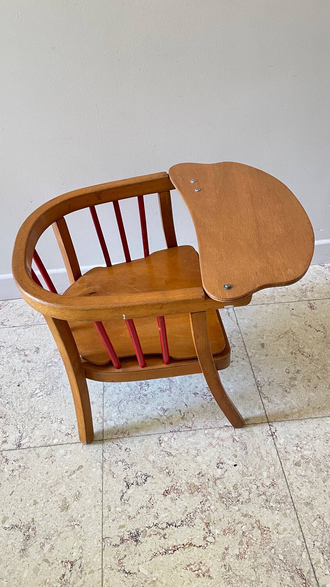 Vintage wooden Baumann baby armchair