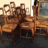 6 rustic Paillé chairs in Louis XV style