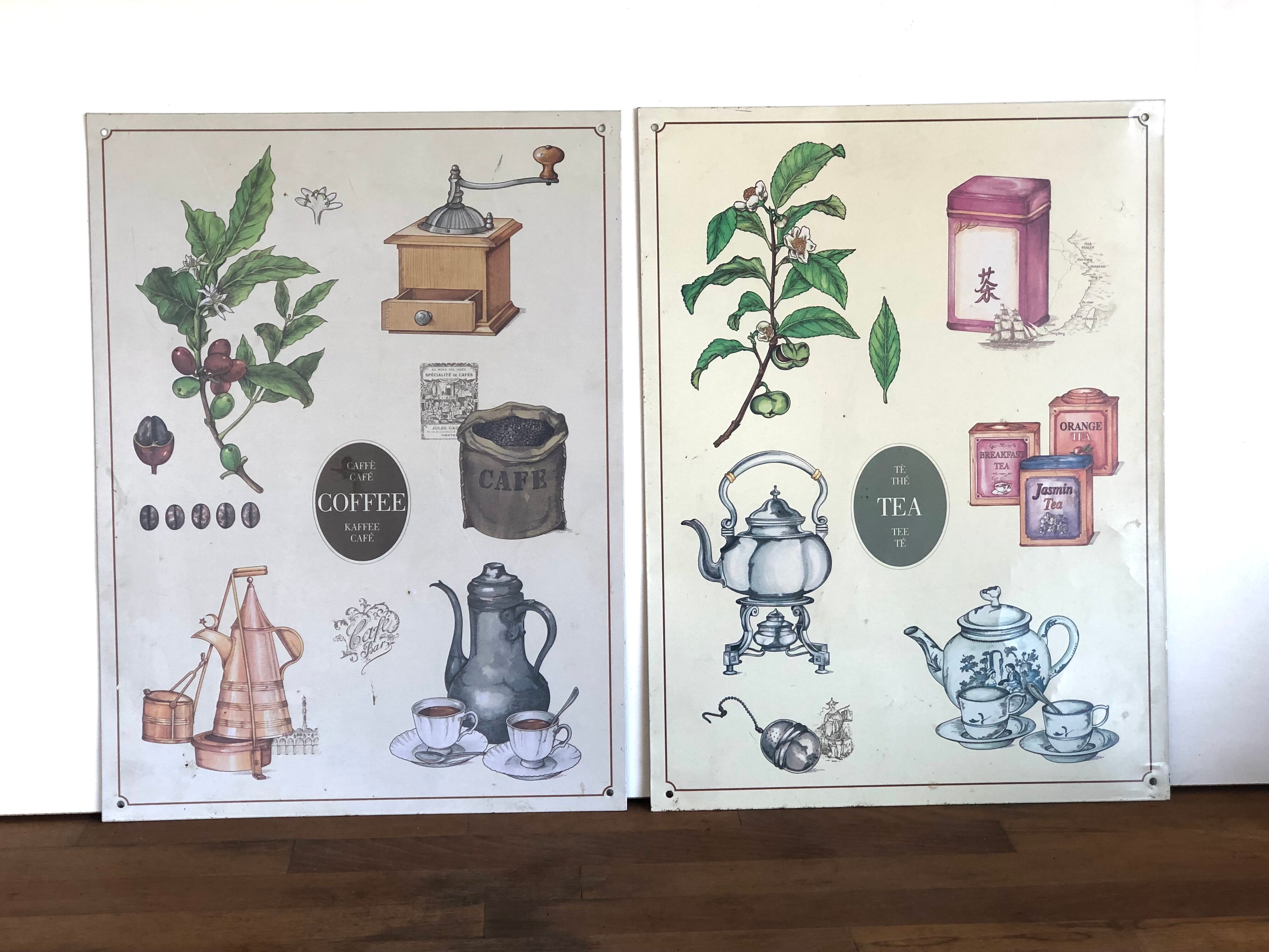 2 metal plates "coffee & tea"