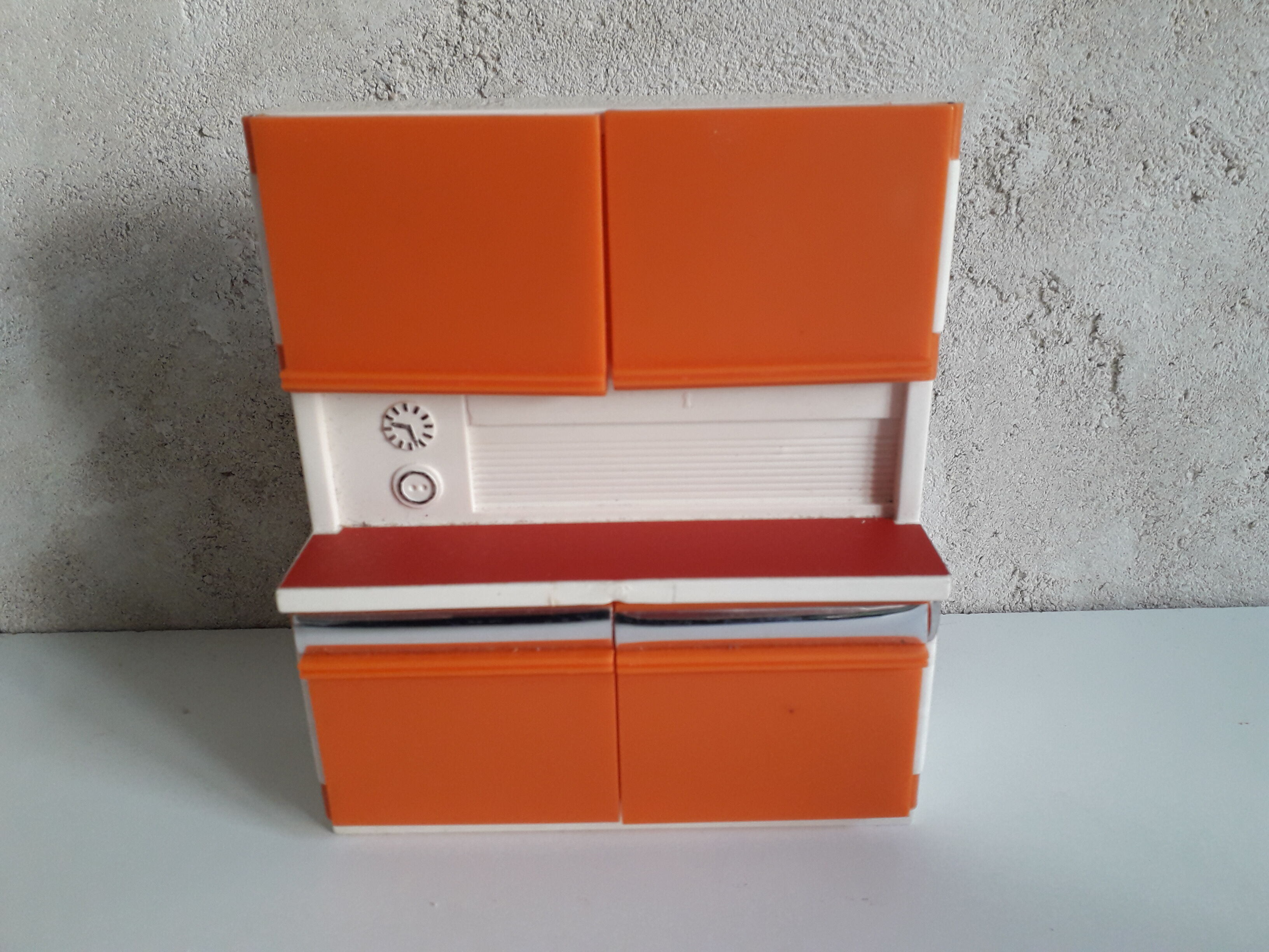 Doll furniture, orange vintage kitchen toy
