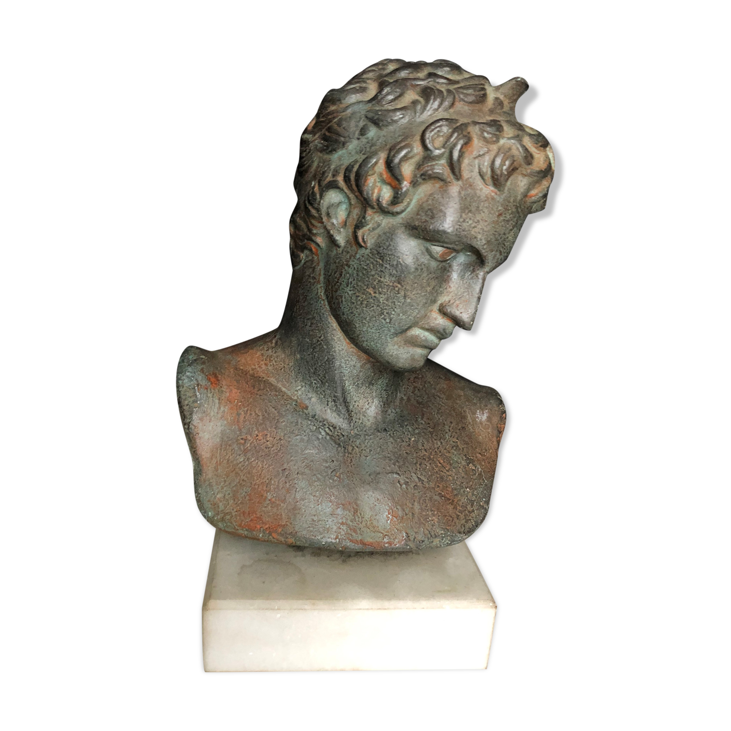 Greek bust in terracotta with bronze patina