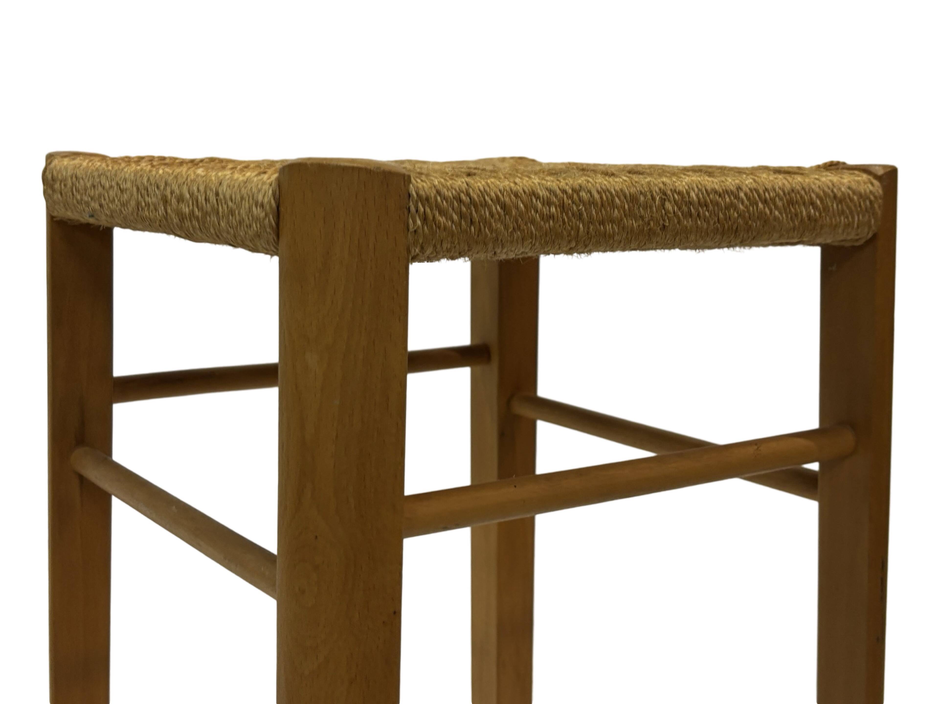 Vintage plant stand stool 1960s in oak with woven seat