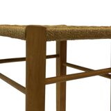 Vintage plant stand stool 1960s in oak with woven seat