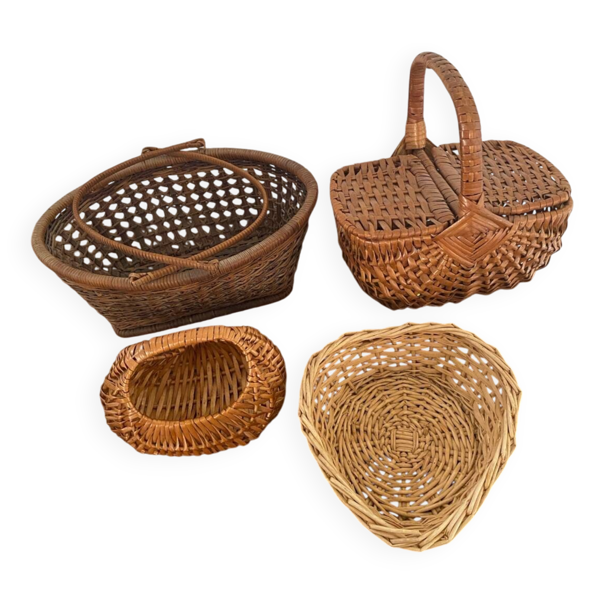 Old baskets and woven wicker basket.