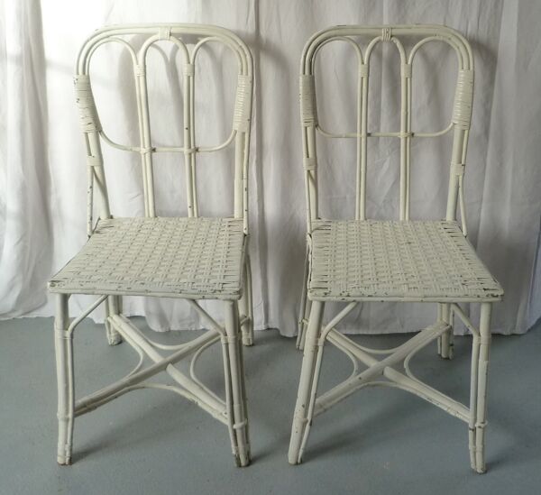 Paire de chaises en bambou et rotin
