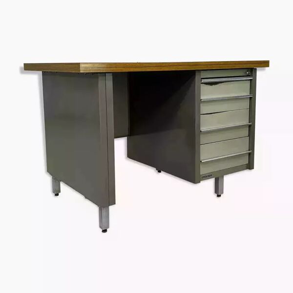 Bureau industriel des années 50 en métal et Bois Remington Rand Fran