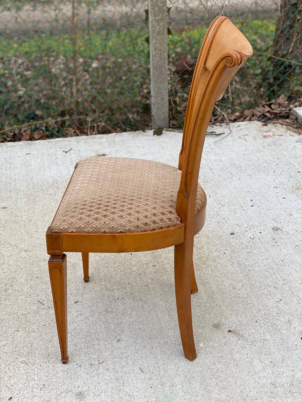 5 Louis XVI chairs in solid wood and beige tiled suede