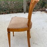 5 Louis XVI chairs in solid wood and beige tiled suede