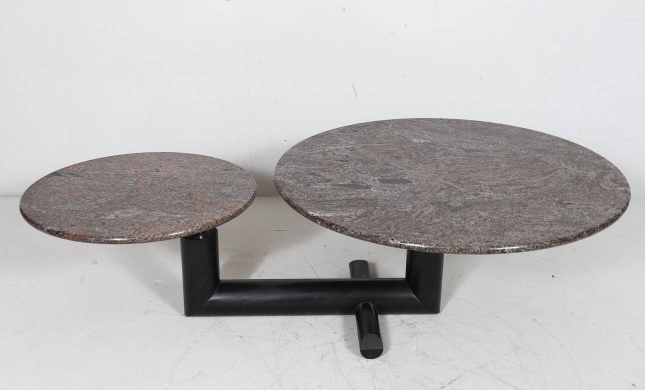Sculptural coffee table in granite and wood, Italy 1980s.