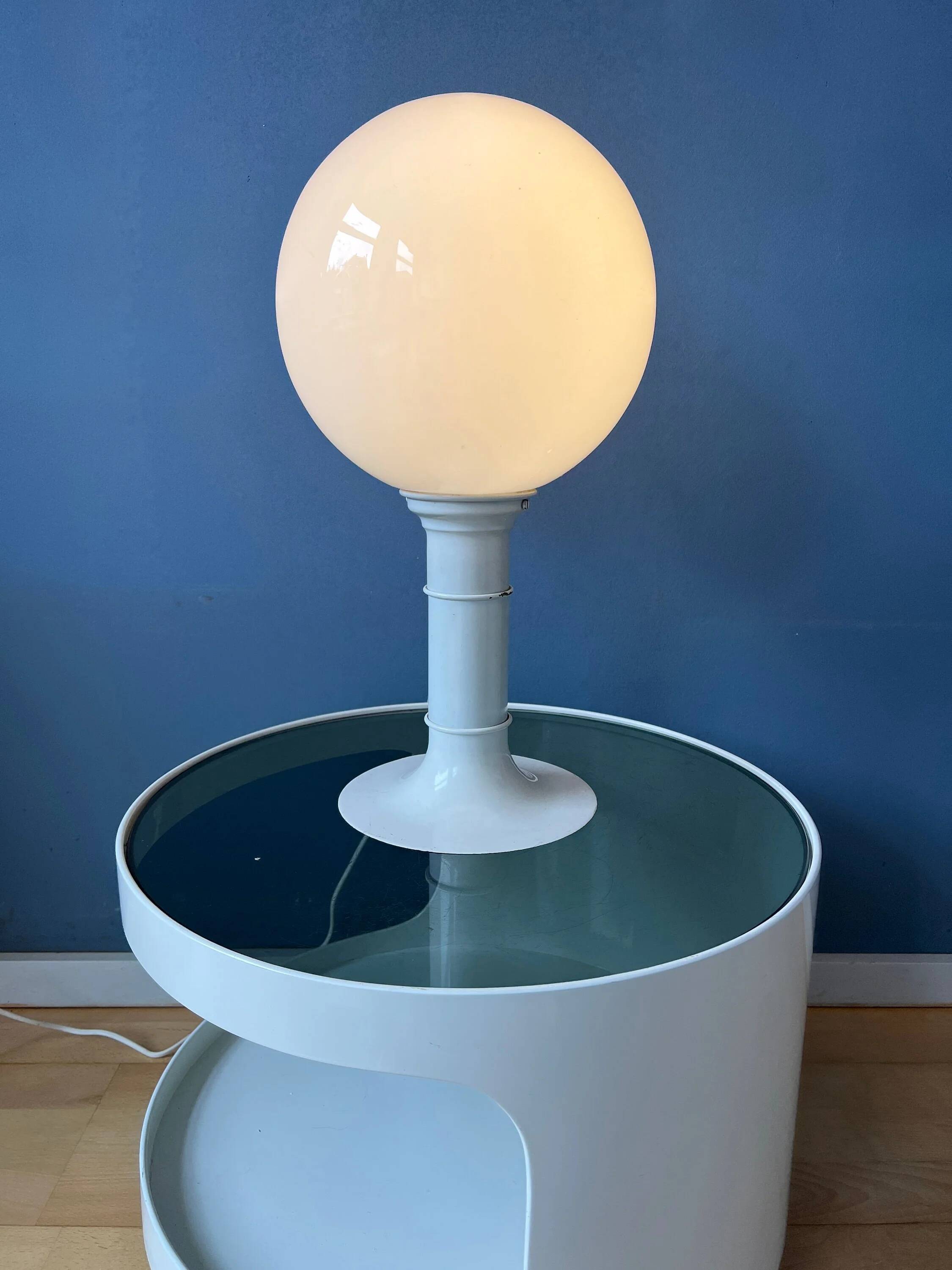 White Space Age table lamp Woja Holland with opal glass shade
