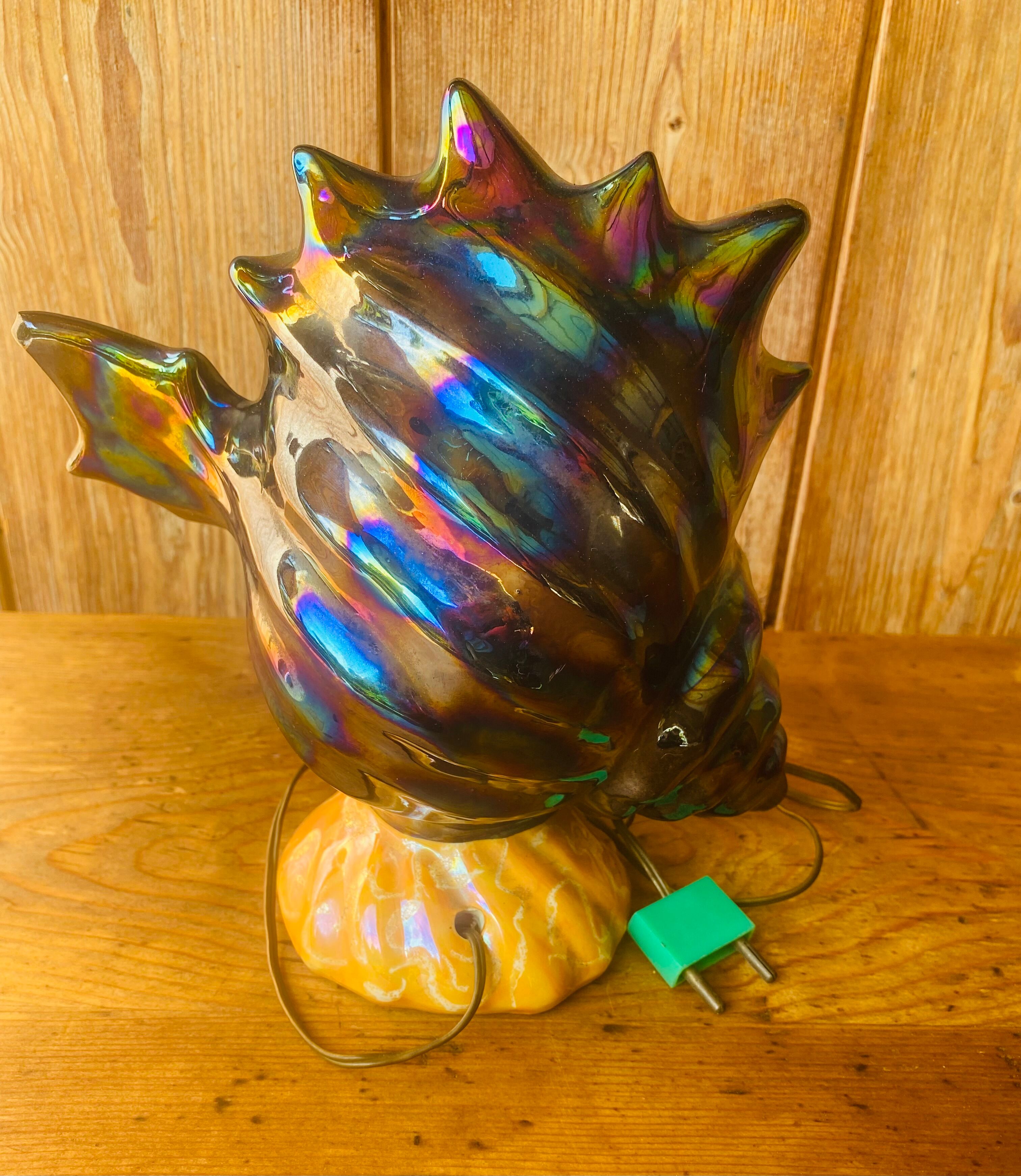 Lamp night light vintage ceramic shell fish.
