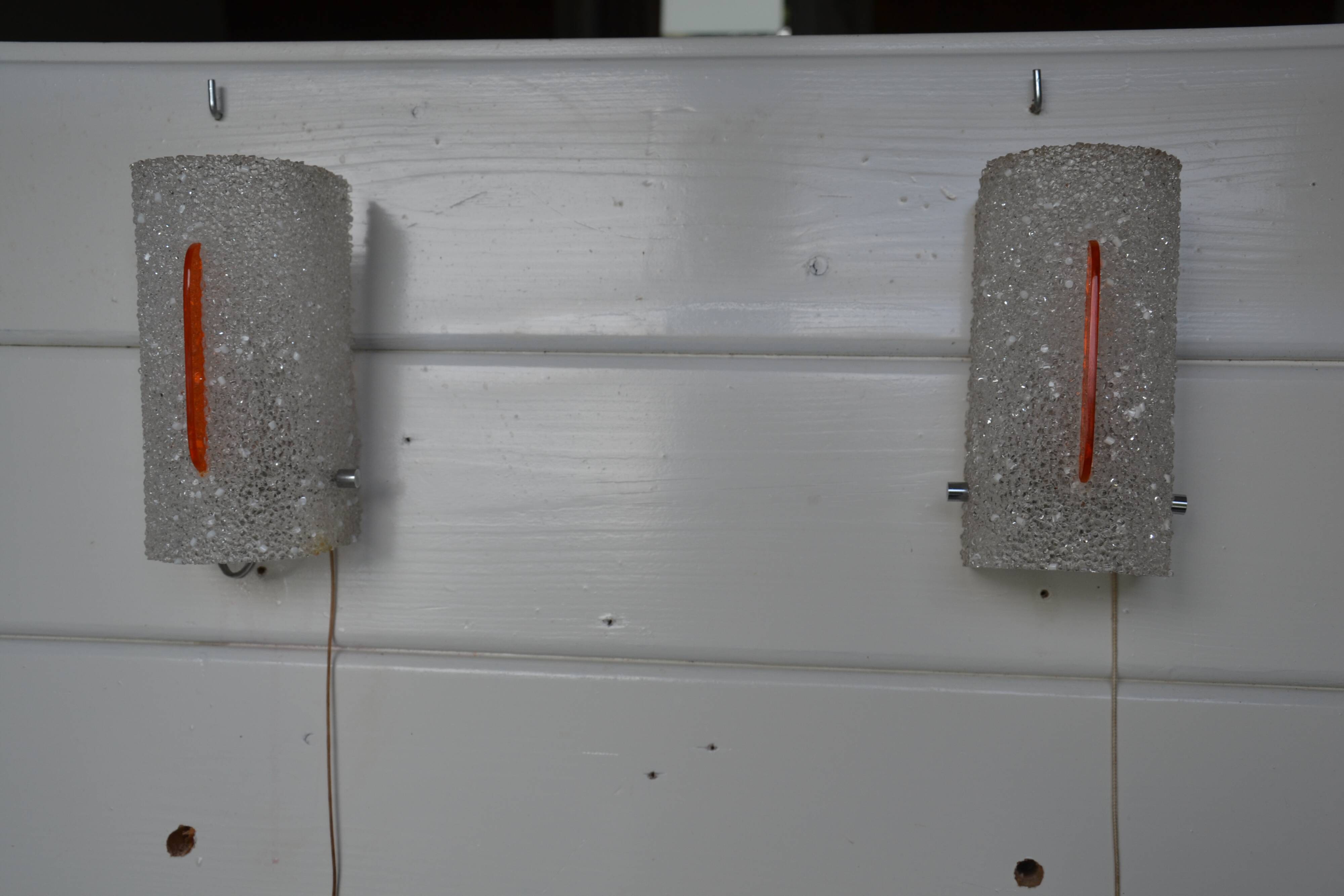 2 orange perspex and plexiglass wall lights from the 60s-70s.