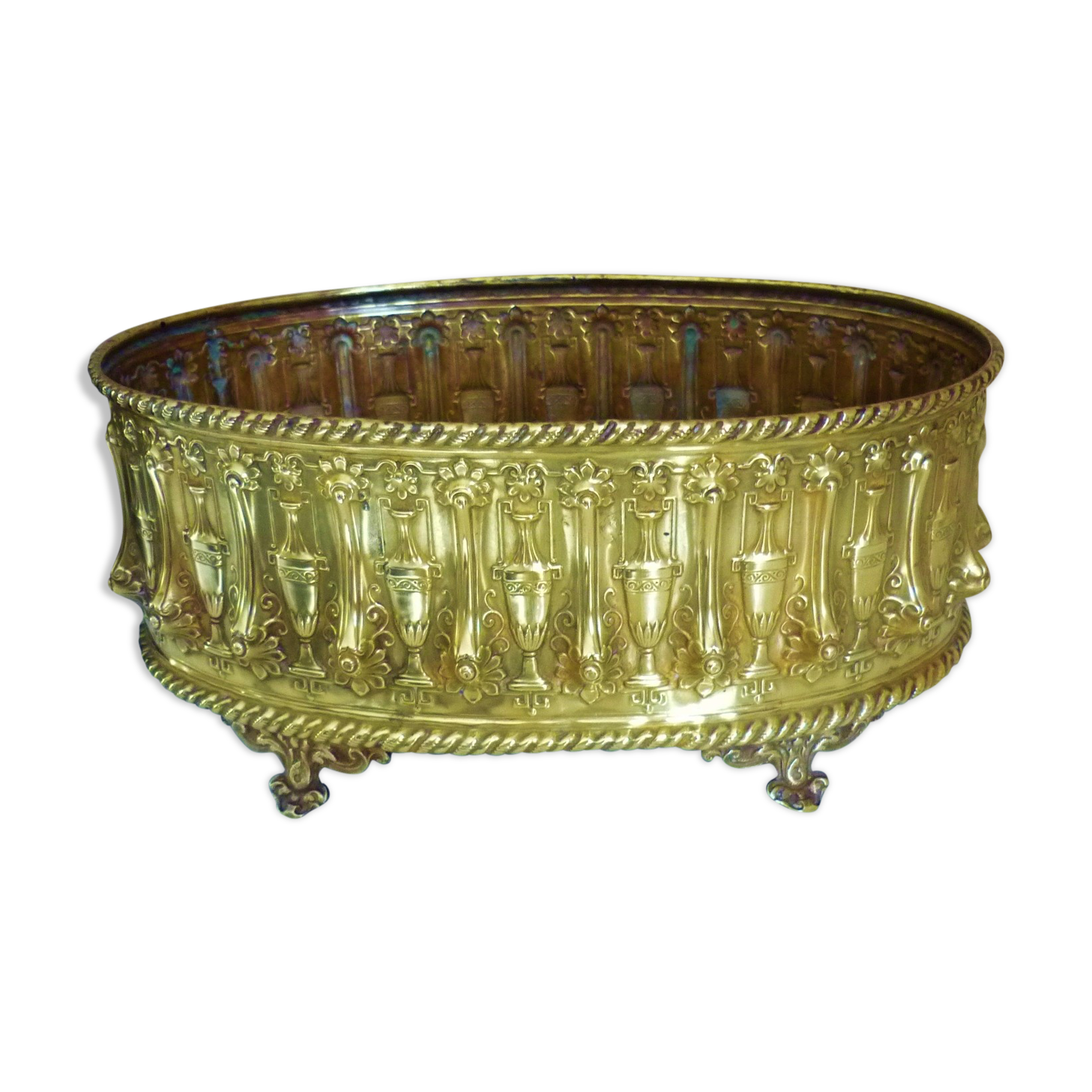 Old planter, repelled brass, nineteenth century, antique décor