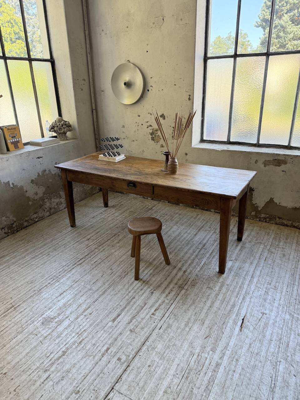 Pine and oak + walnut farmhouse table 1950