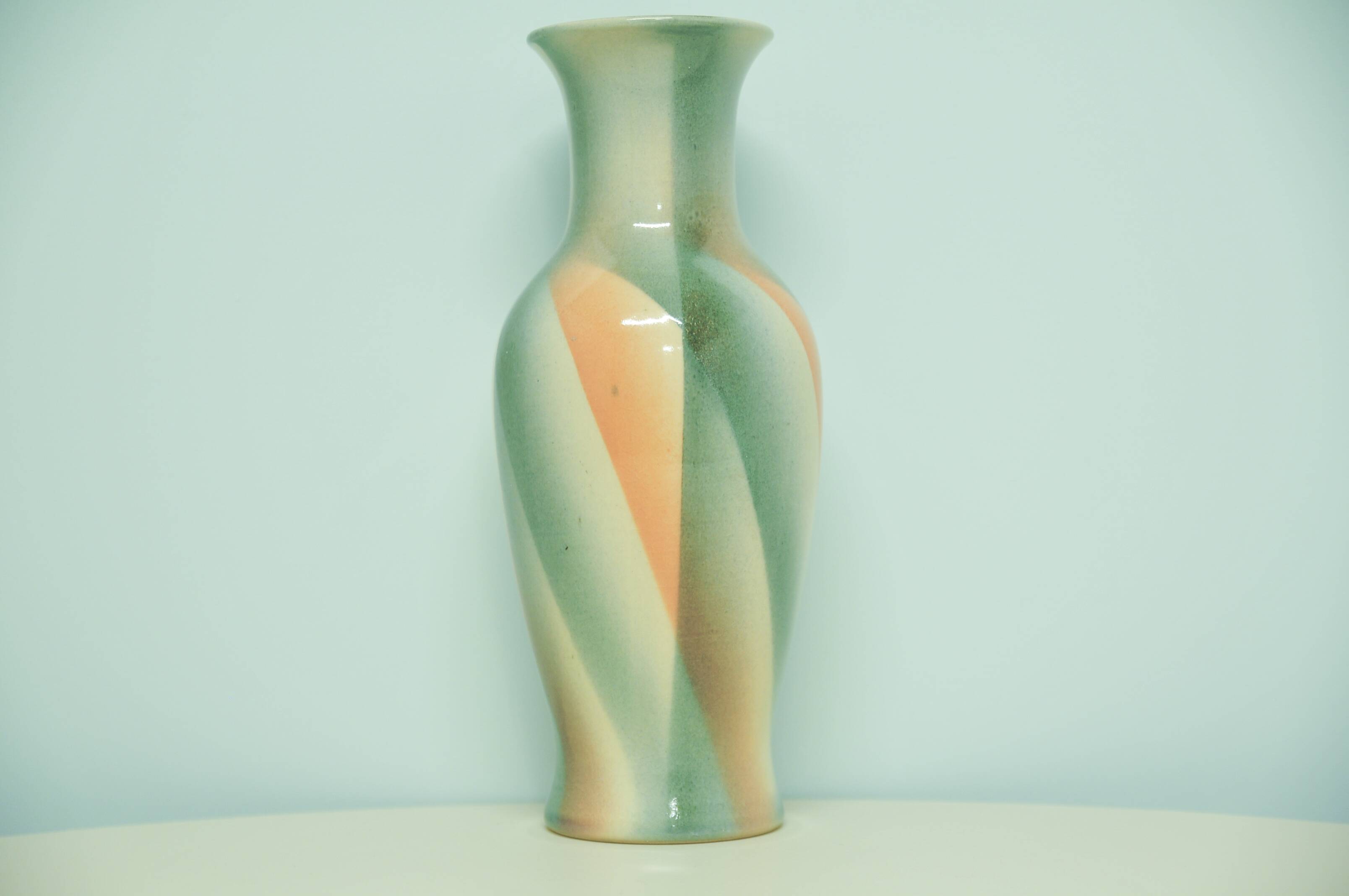 Vintage cream pink & blue west germany vase bay