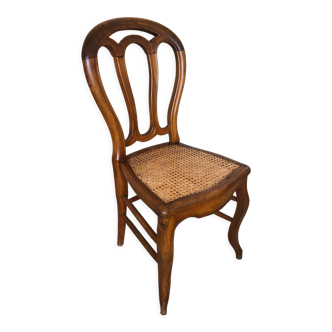 Chaise salon bois sculpté & assise cannée vintage
