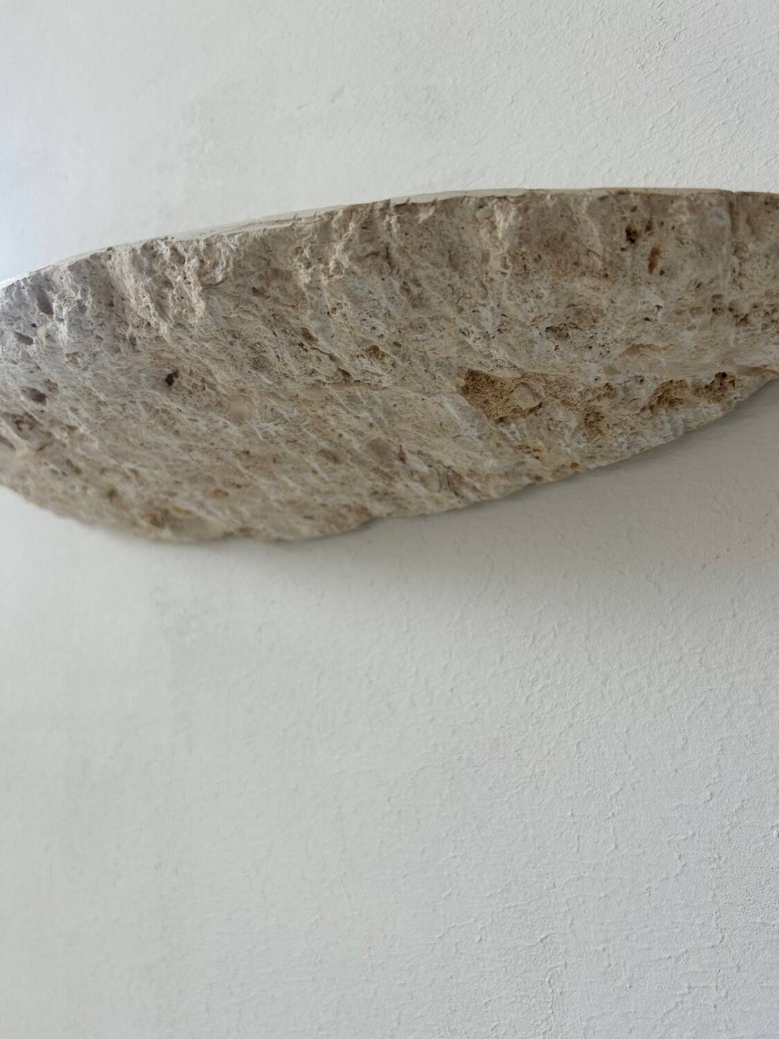 Pair of vintage stone sconces, natural beige, Italy 1979