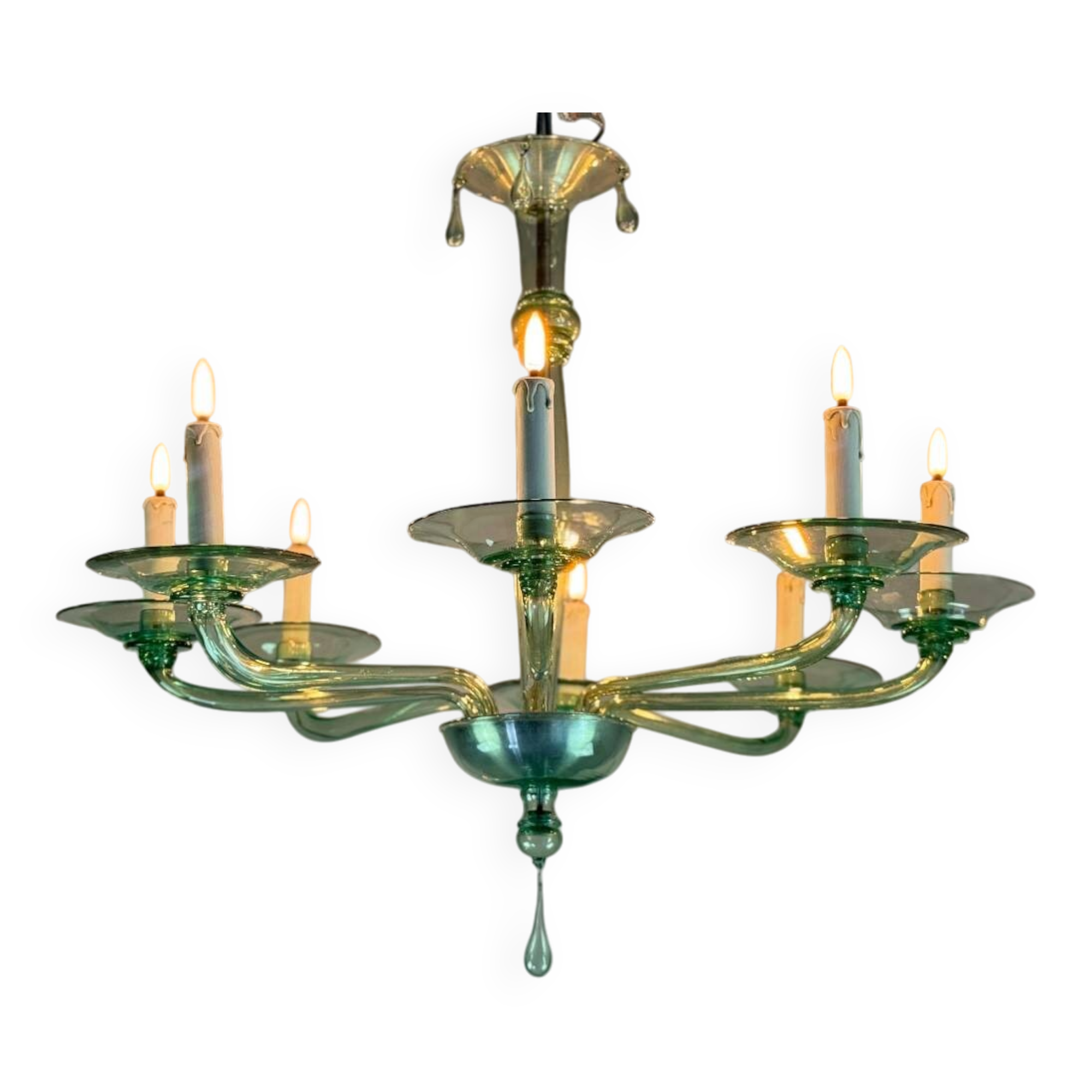 Green Murano glass Venetian chandelier, Venini, circa 1920