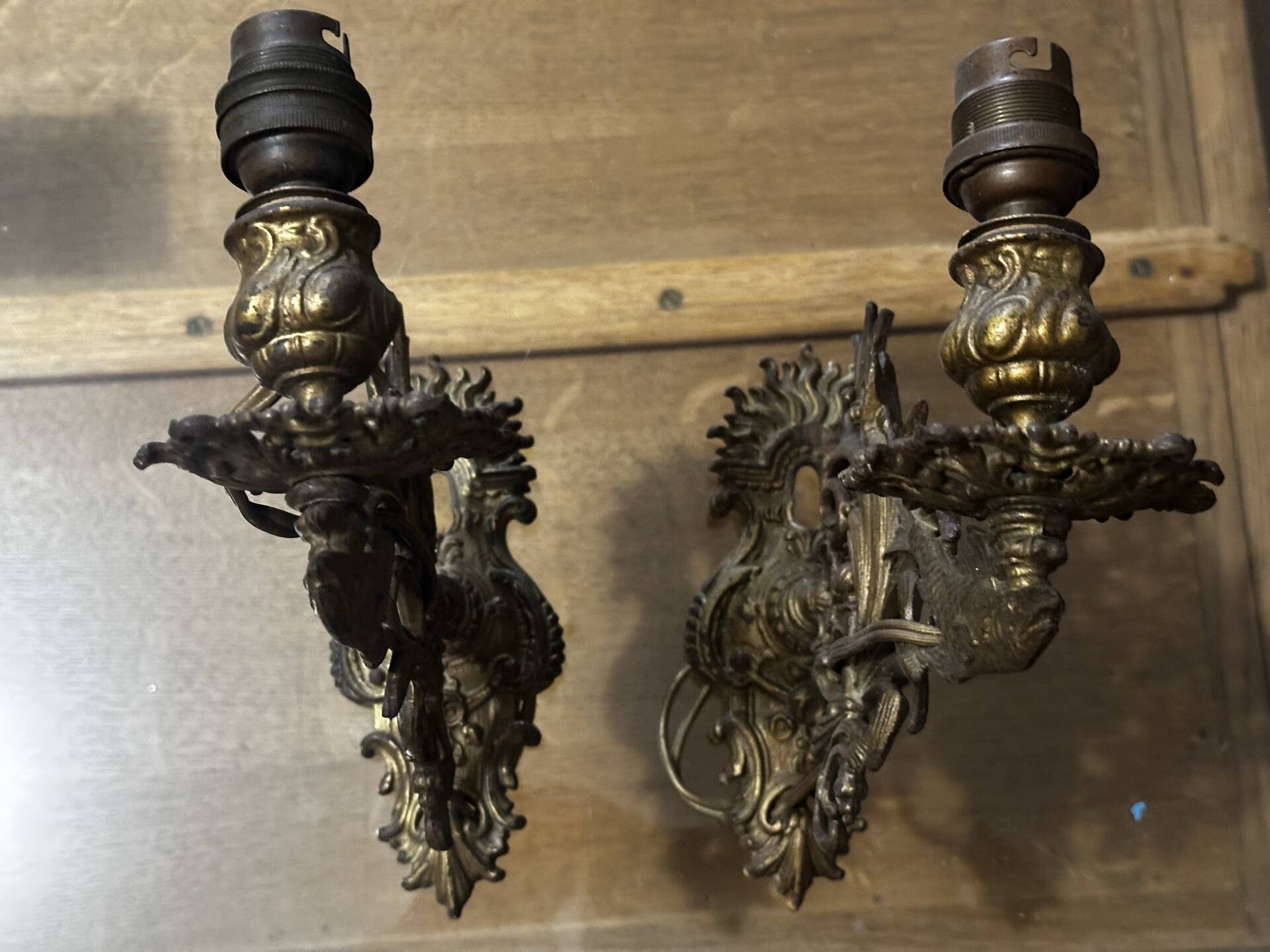 Pair of naturalistic wall sconces with fish circa 1900