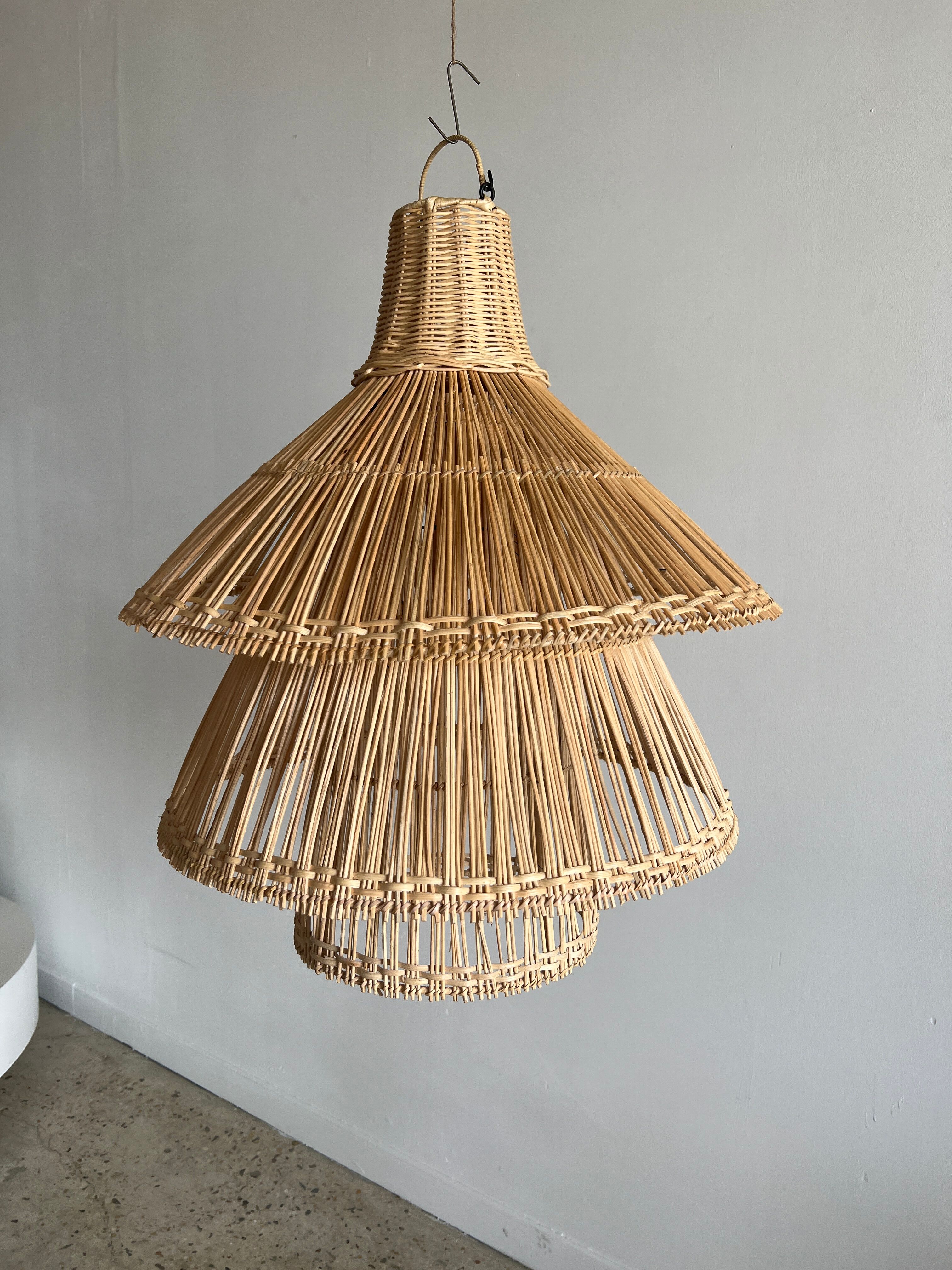 Rattan pendant lamp or light in the shape of an Asian lantern