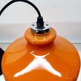 Suspension vintage en verre opalin orange avec finition chromée, années 60