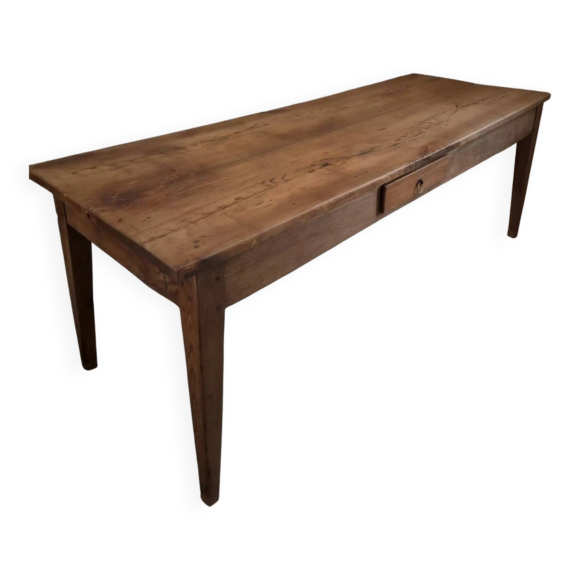 18th-century French farmhouse dining table in oak and chestnut.