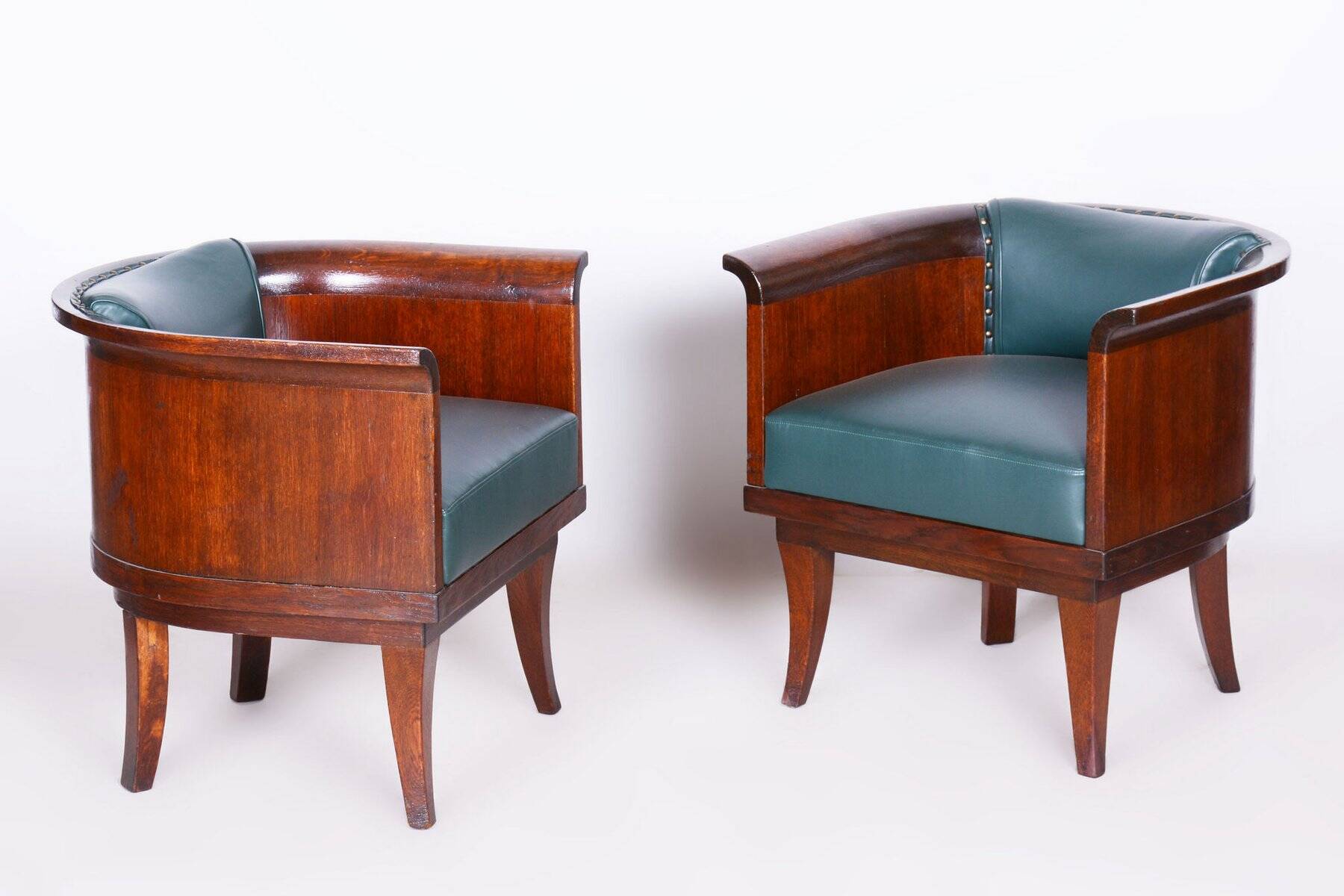 Czech Art Deco Armchairs in Oak by F. and H. Gessner, 1920s, Set of 2