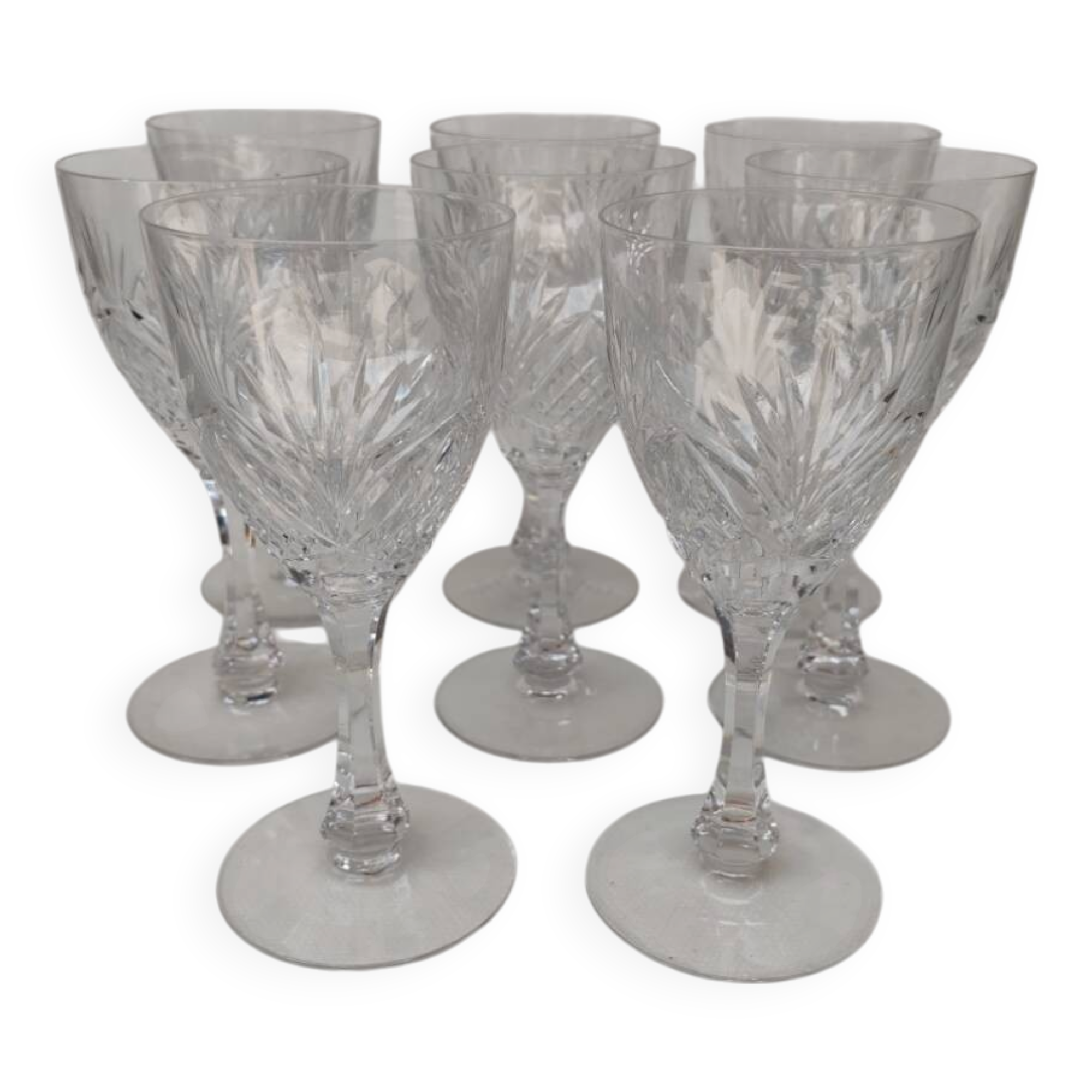 8 large Saint Louis crystal glasses, Moselle model. 1930s.