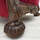 1960s, Danish relax chair, cherry-red furniture velour, oak wood.