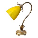 Lampe acier doré avec tulipe pate de verre jaune marbré ancienne,