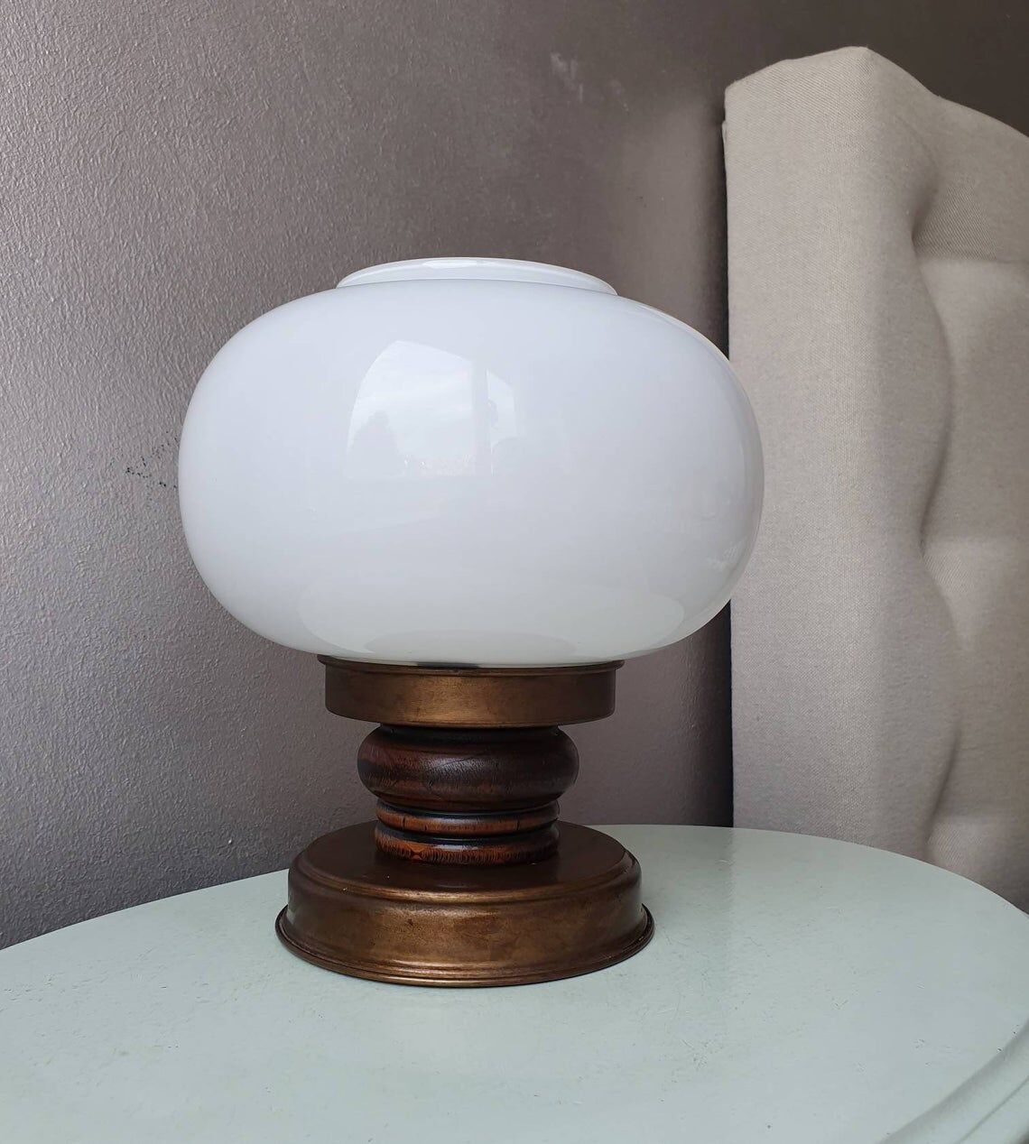 Wooden and brass table light 70s