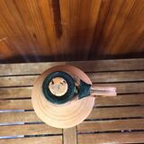 Old lady jeanne bottle glass + rattan + vintage wooden base
