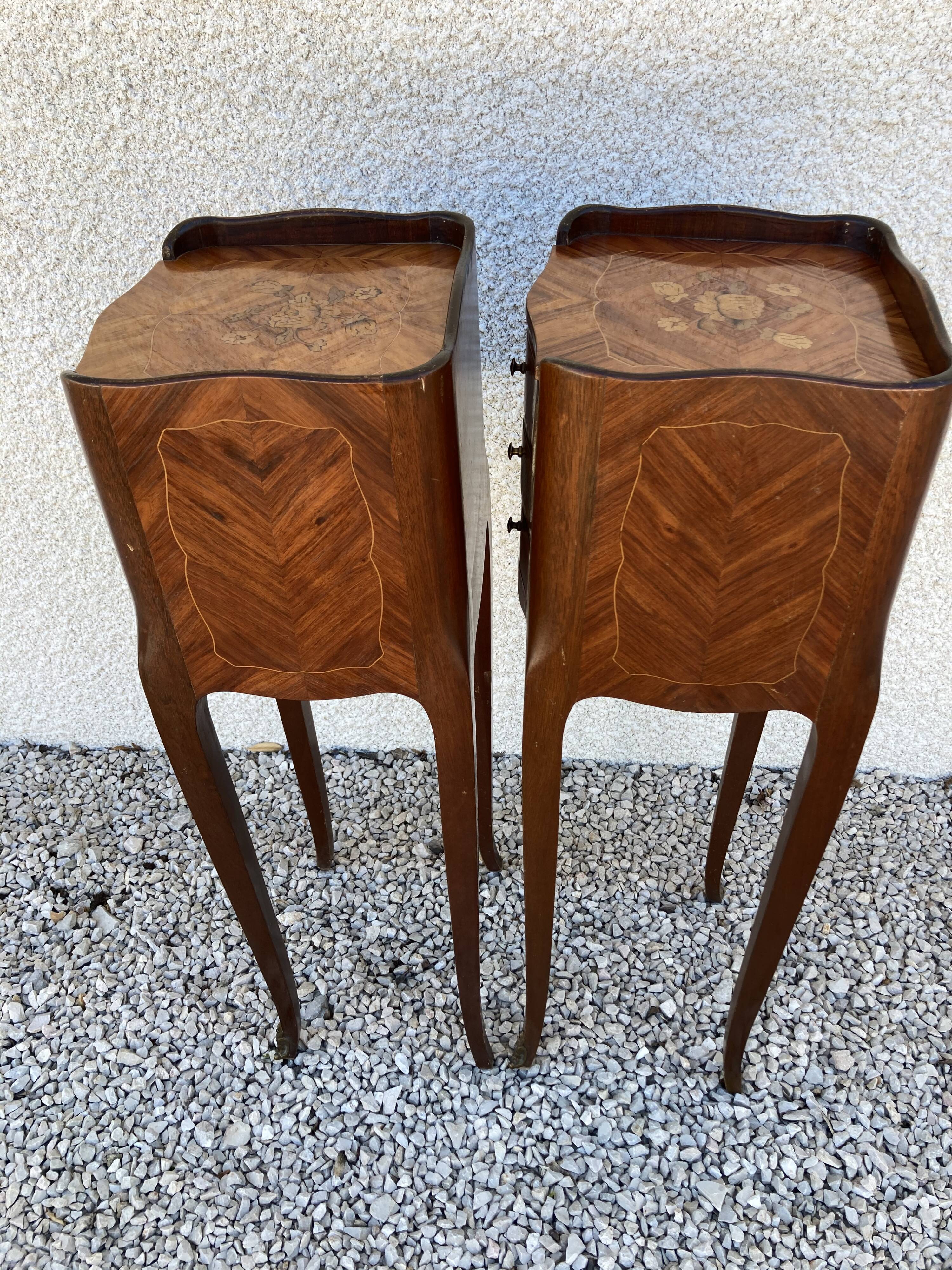 Pair of bedsides Louis XV in marquetry
