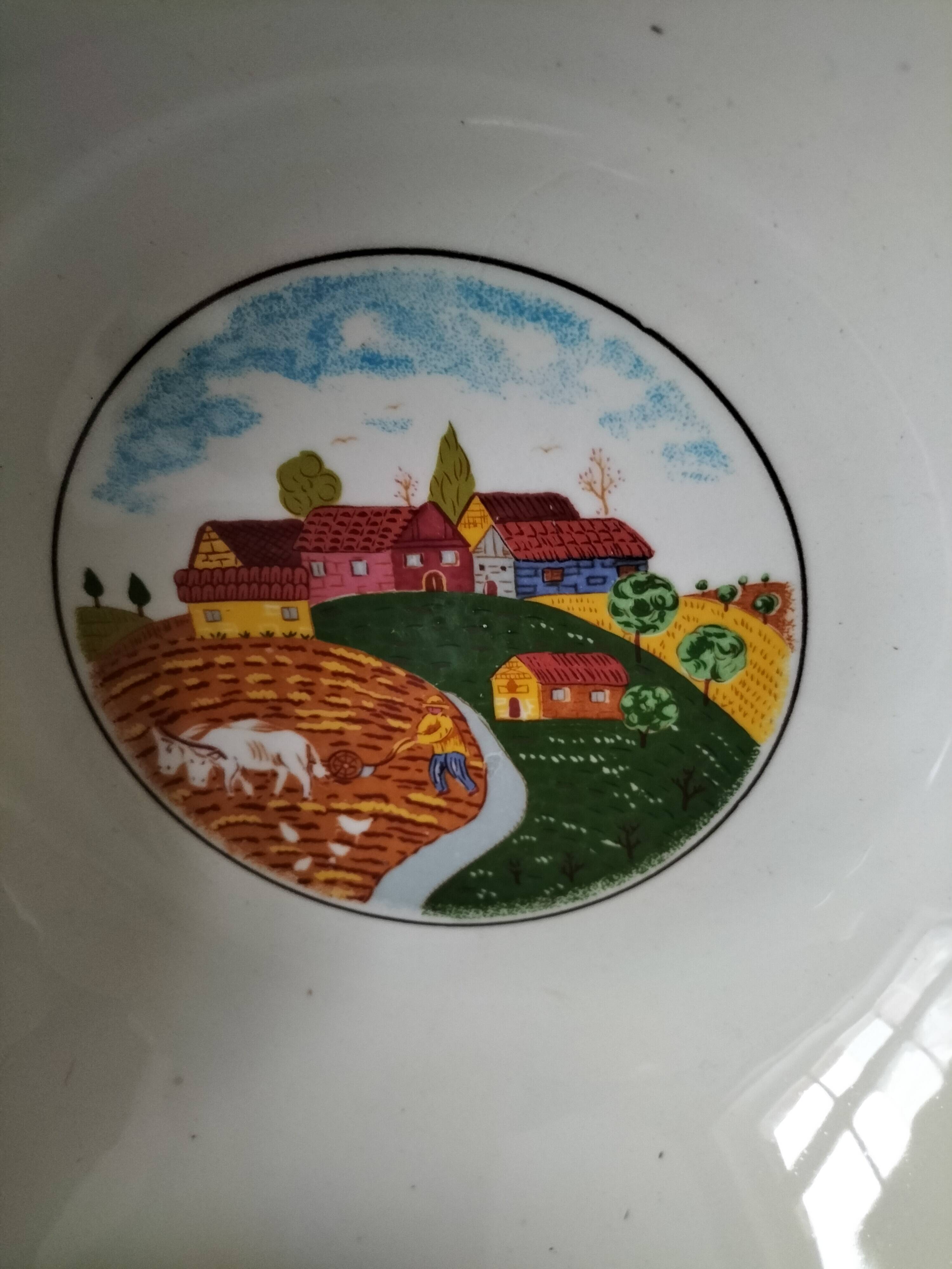 Set of 5 Italian ceramic dishes with country decor