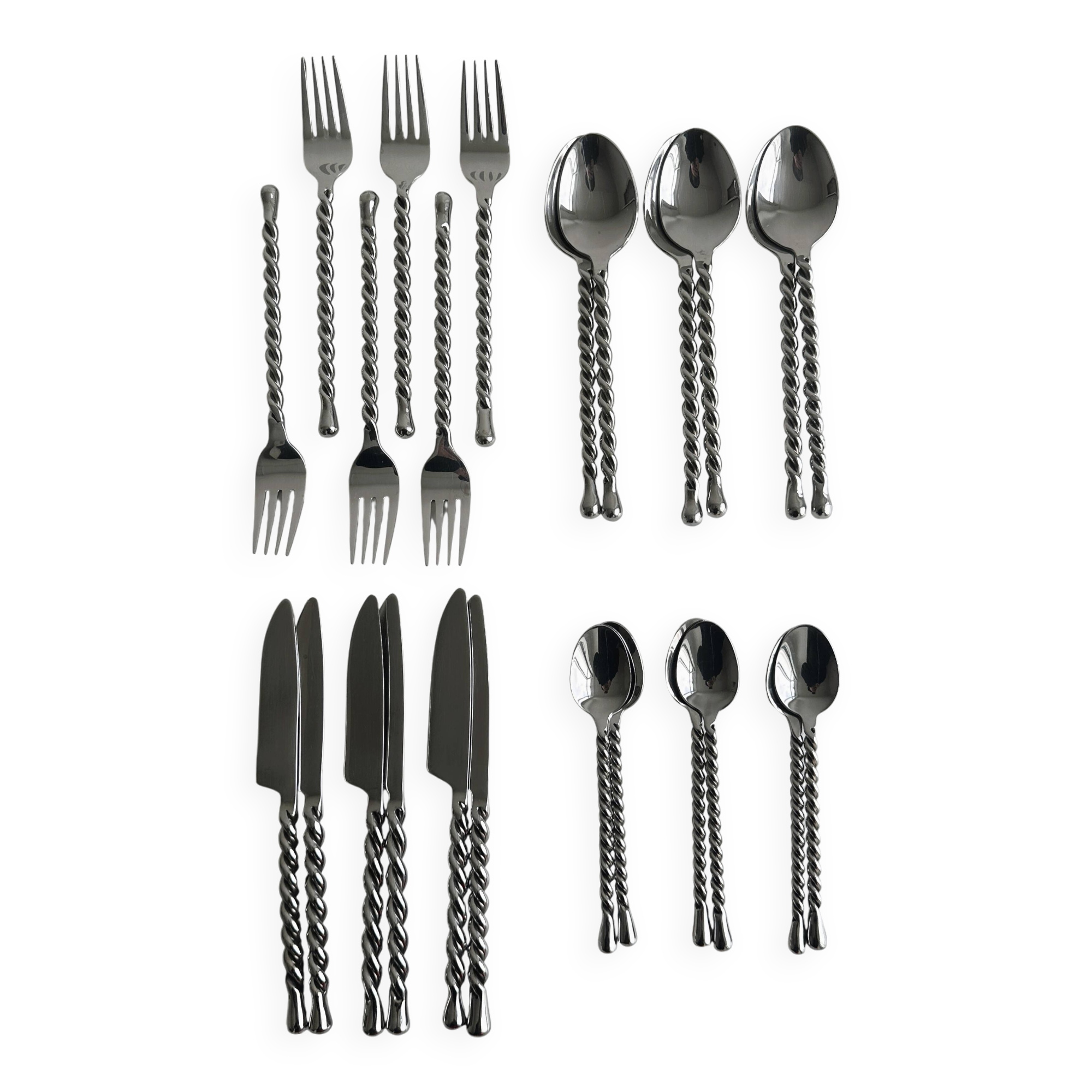 24 antique silver-plated twisted metal cutlery sets