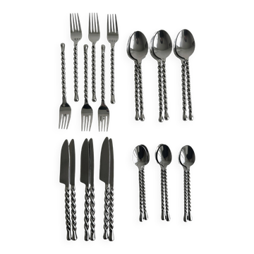 24 antique silver-plated twisted metal cutlery sets