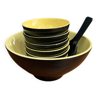 Ceramic black and yellow nuts dispender set 1960s