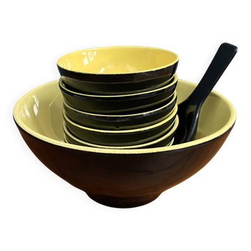 Ceramic black and yellow nuts dispender set 1960s